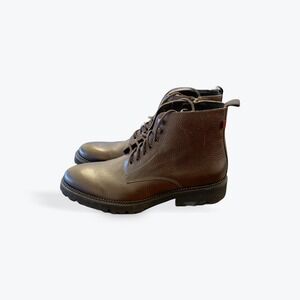 SECTION BROWN PEBBLED LEATHER LACE UP ZIPPER ANKLE BOOTS MEN SIZE